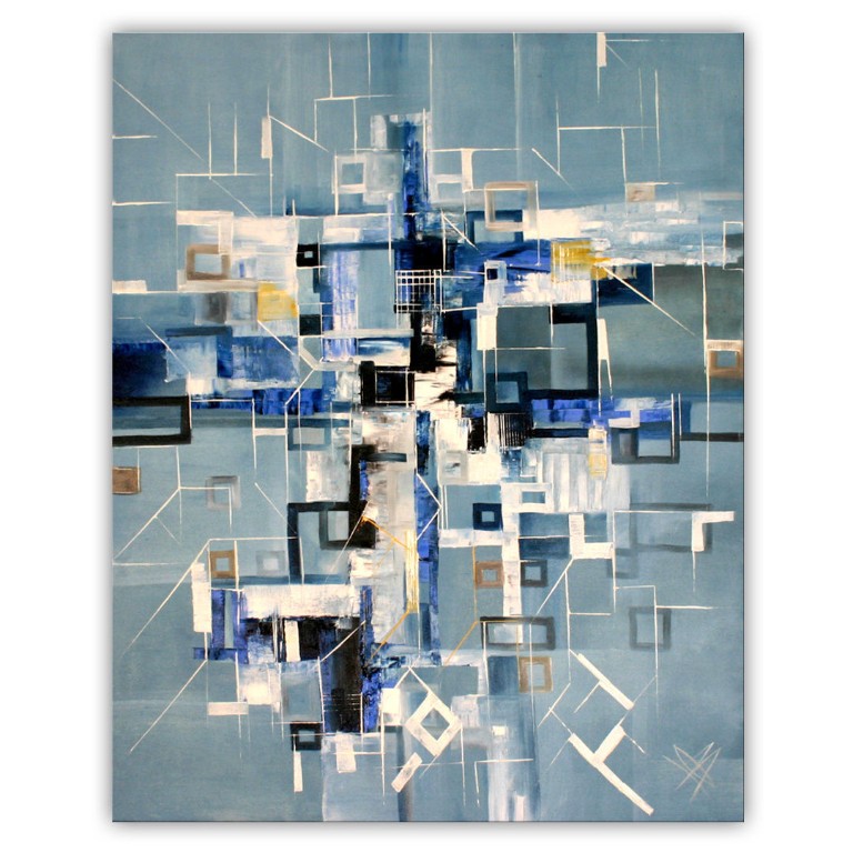 Moderne Ölgemälde  Titel : " Blue City "  Große: 100 cm x 80 cm
